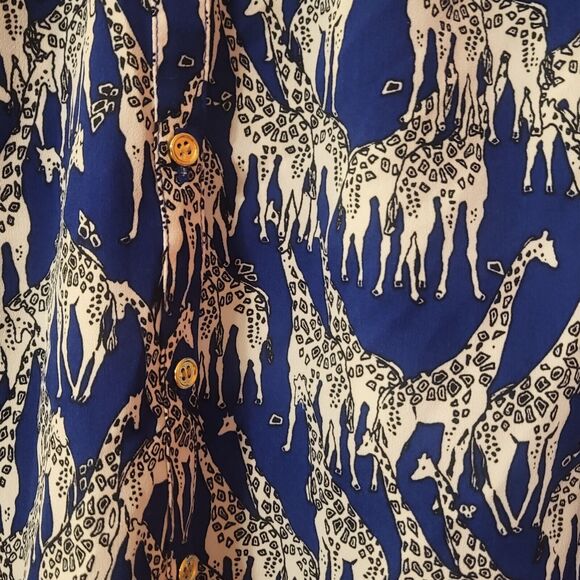 Charter Club Giraffe Print Button Down Blouse Petite Small Blue - Picture 4 of 12